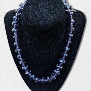 Glass Faceted Beaded Necklace Comfortable Length Lobster Clasp Purple Women's OS